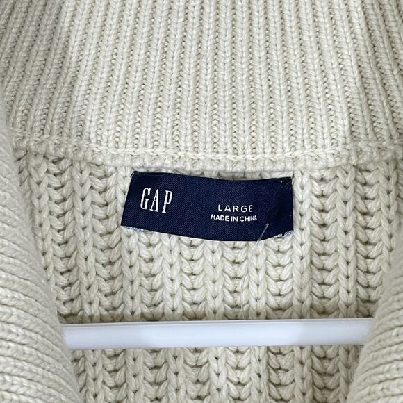Gap Full Zip Cable Knit Sweater Cardigan Mens Size Large Ivory Chino Academy - Picture 3 of 8